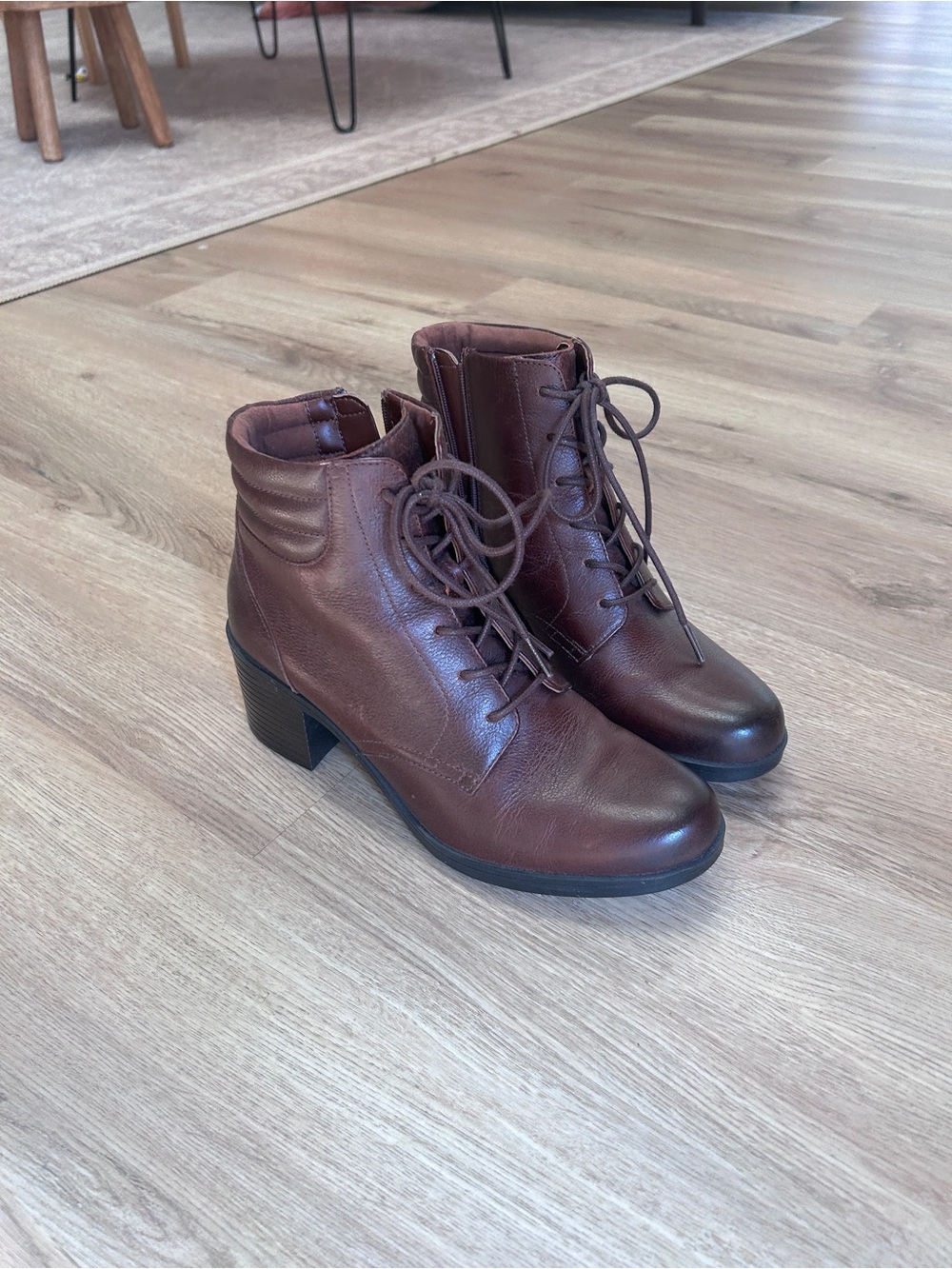 Clarks Hollis Jasmine Mahogany Leather Lace-Up Boots